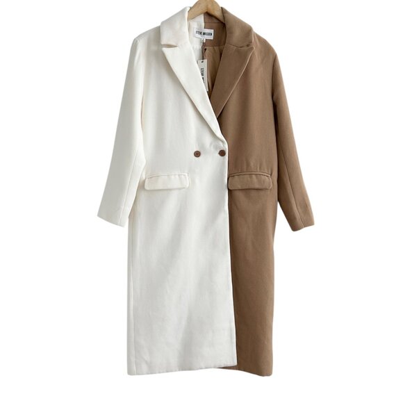 Steve Madden Caroline Two Tone Camel Ivory Long Coat NWT (S) - Picture 7 of 16